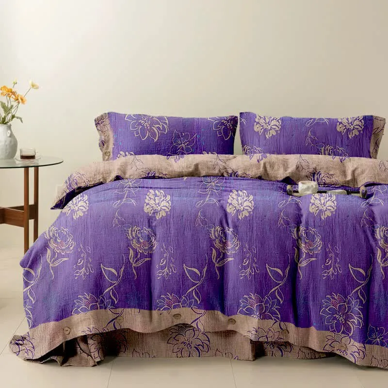 Set di biancheria da letto reversibile in cotone con motivo peonia artistica Ownkoti (4 pezzi)