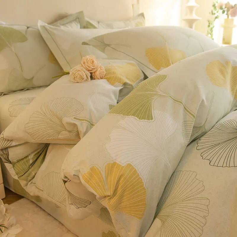 Set di biancheria da letto in cotone Ownkoti Fresh Ginkgo (4 pezzi)