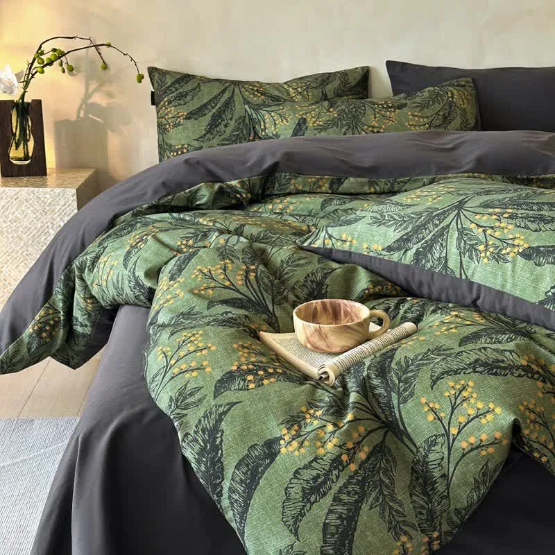 Set di biancheria da letto in cotone spazzolato botanico Ownkoti (4 pezzi)