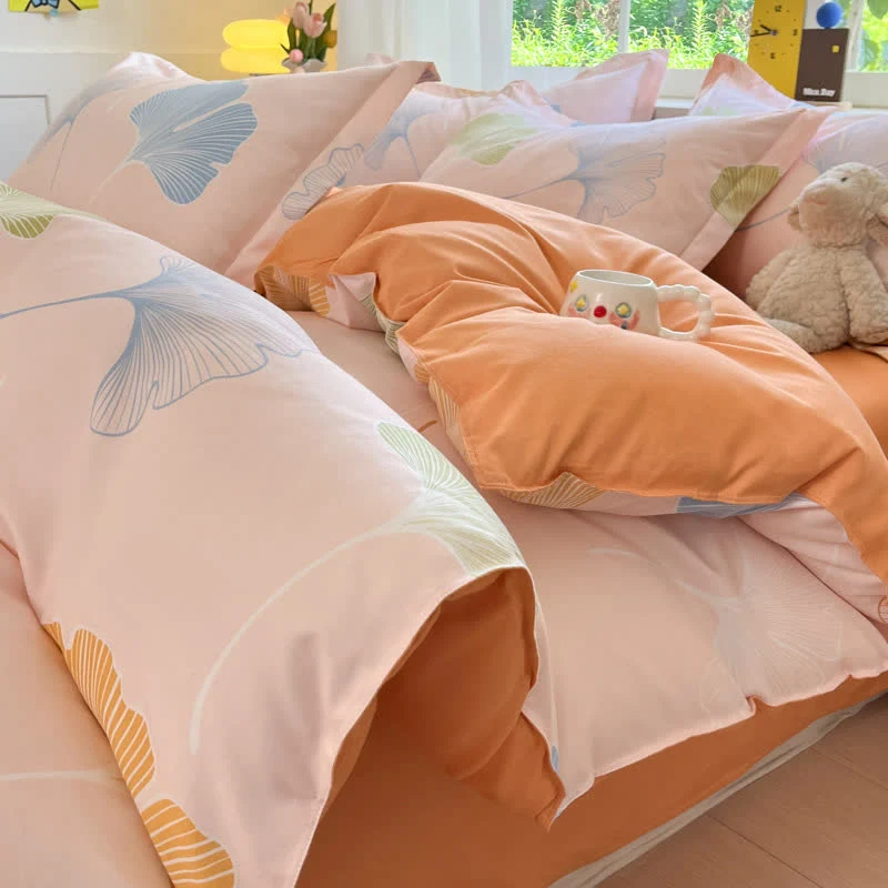 Biancheria da letto reversibile in cotone con foglie di ginkgo Tranquil Ownkoti