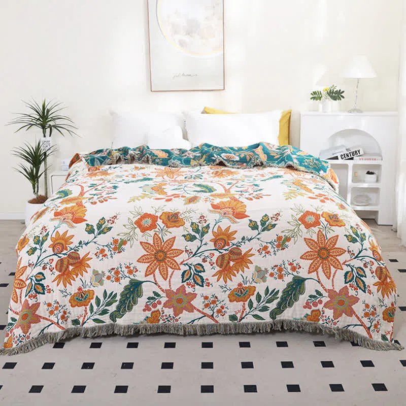 Trapunta reversibile in cotone con motivo floreale botanico Ownkoti