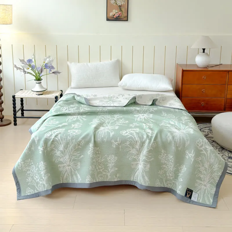Elegante trapunta reversibile in garza di cotone Bouquet