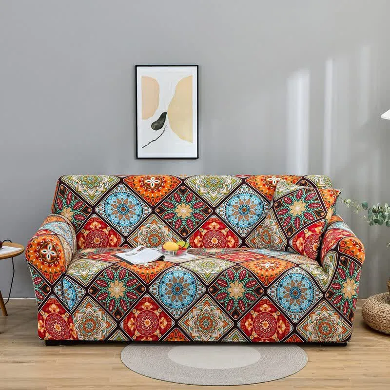 Copridivano elastico con fiori mandala retrò