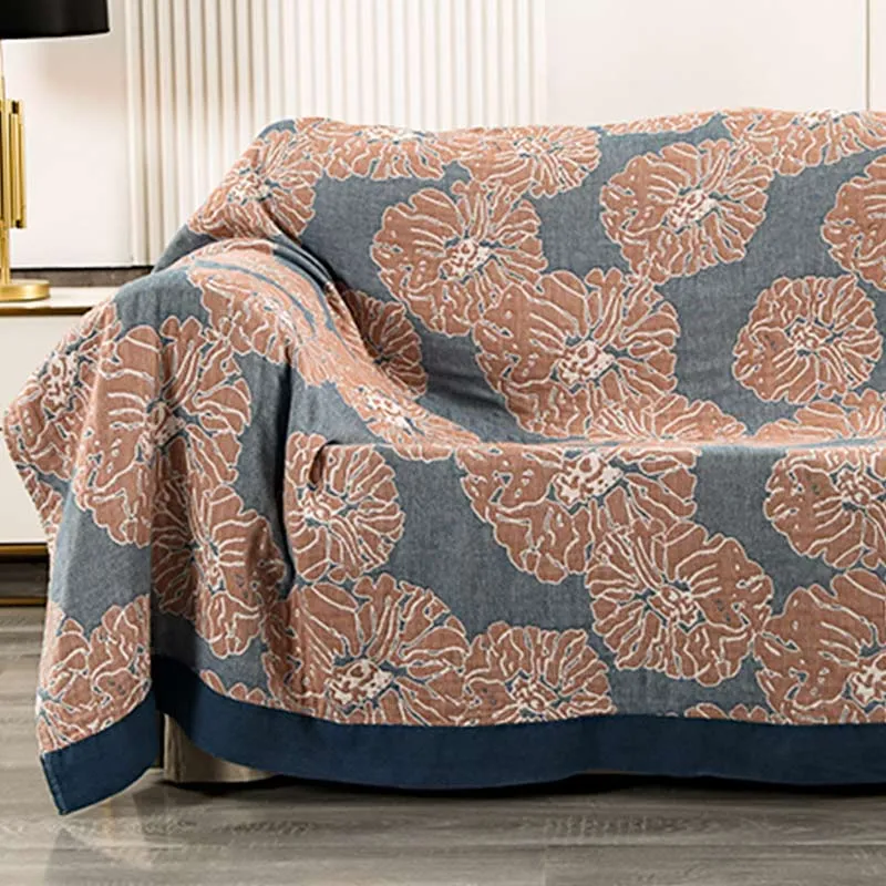 Coperta reversibile leggera in cotone con motivo peonia