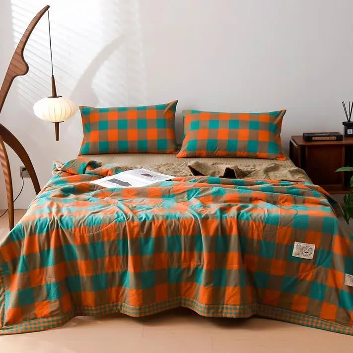 Biancheria da letto vintage in puro cotone a quadri tinti in filo