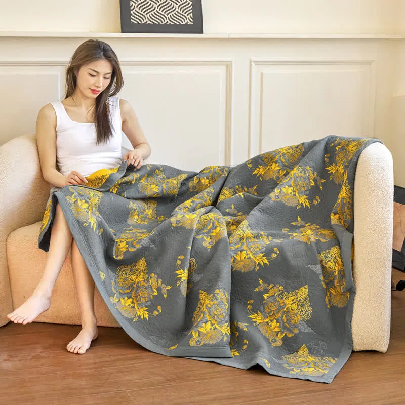 Elegante coperta in garza di cotone a tre strati con fiori