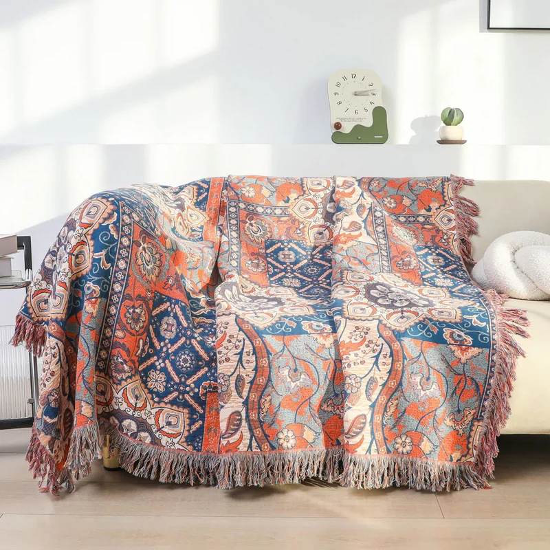 Coperta reversibile con nappe in garza di cotone marocchino
