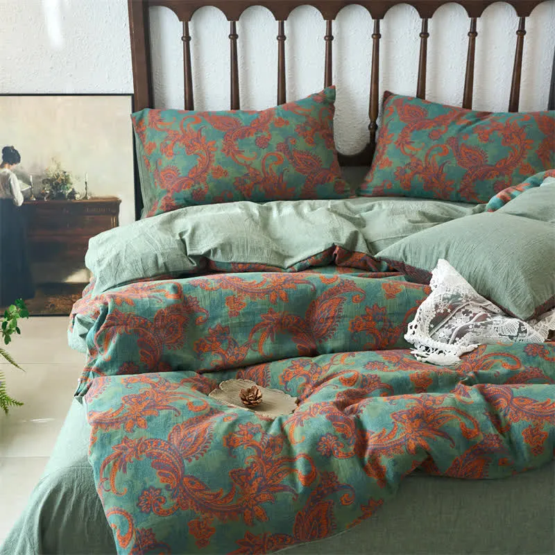Set copripiumino in garza con stampa Paisley vintage (4 pezzi)