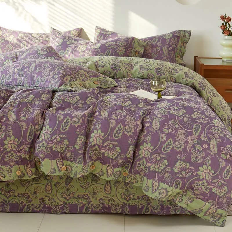 Biancheria da letto in garza di cotone jacquard floreale astratto
