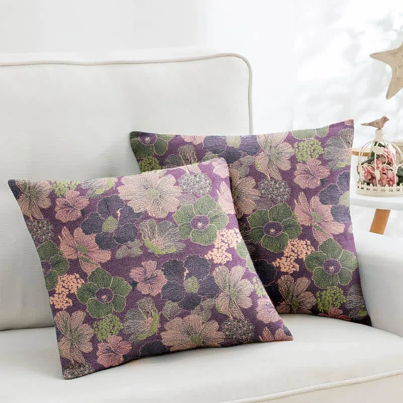 Federe quadrate in jacquard di cotone con fiori di pesco (2 pezzi)