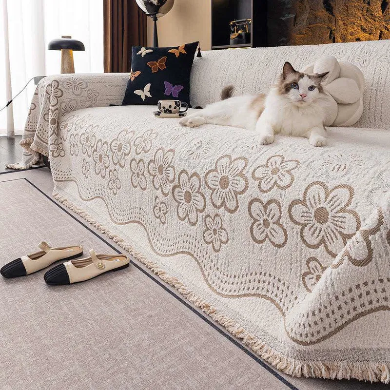 Coperta da divano con nappa jacquard floreale