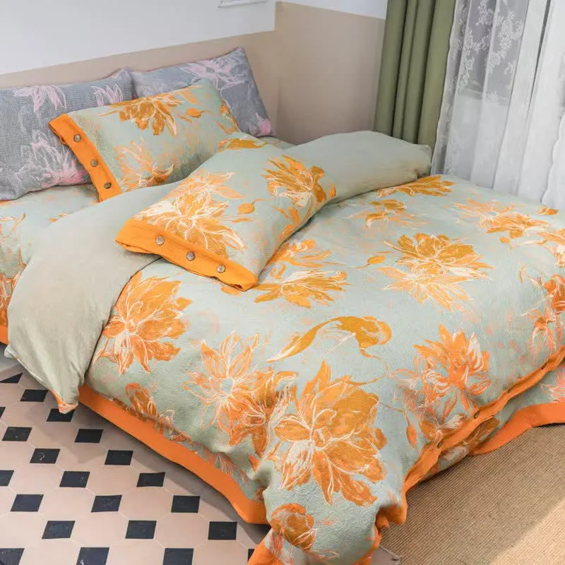 Set di biancheria da letto in garza di cotone Dahlia (4 pezzi)