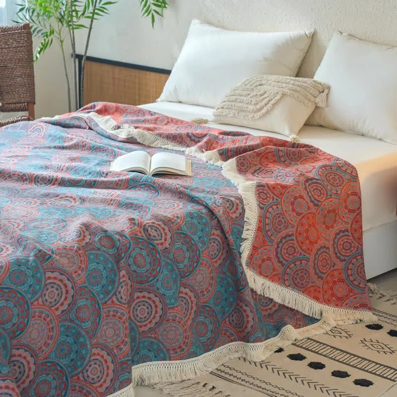 Trapunta in cotone e lino con motivo circolare vintage