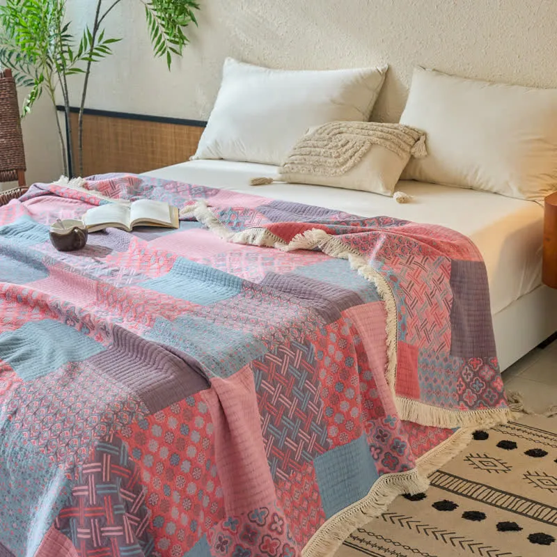 Trapunta in cotone e lino jacquard vintage patchwork