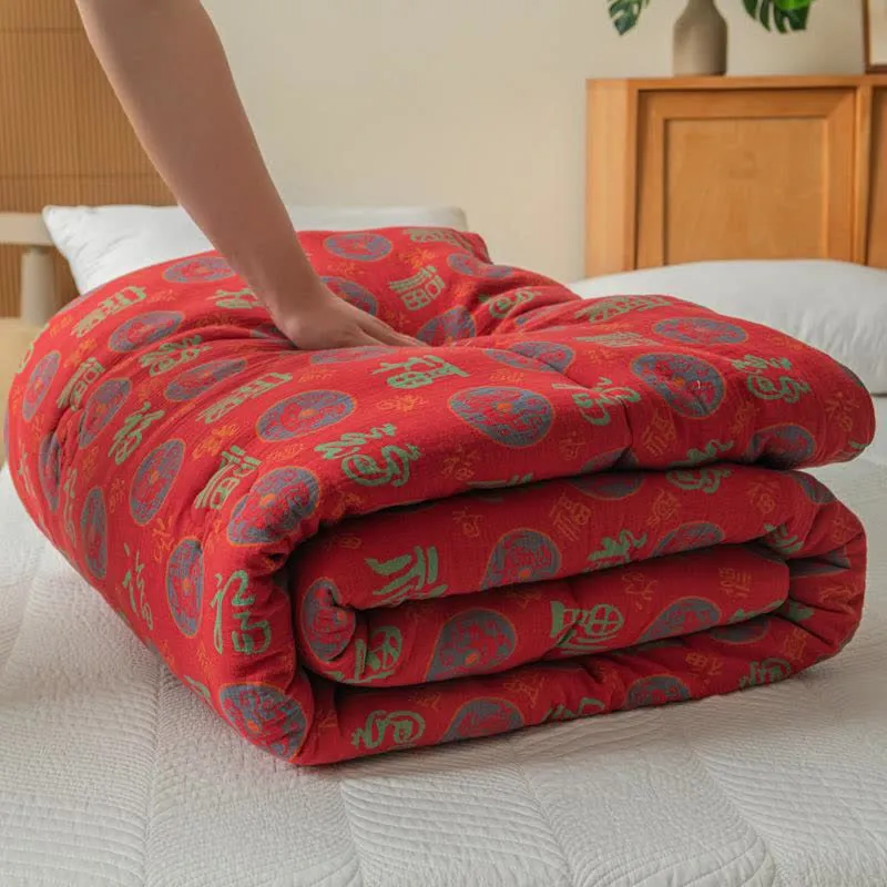 Trapunta jacquard in garza di cotone retrò di buon auspicio