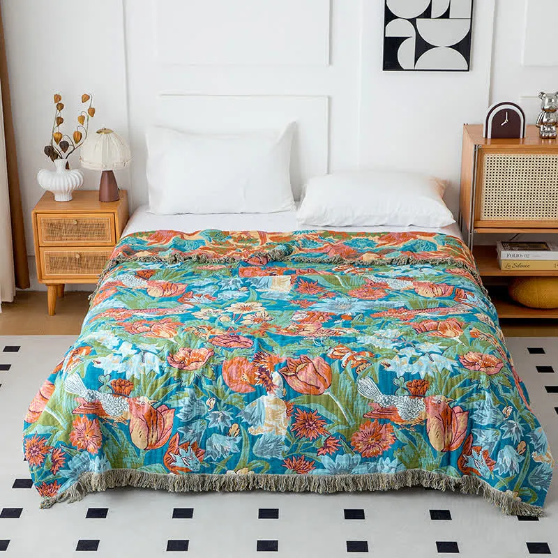 Trapunta con nappe in cotone naturale Tulip Gerbera