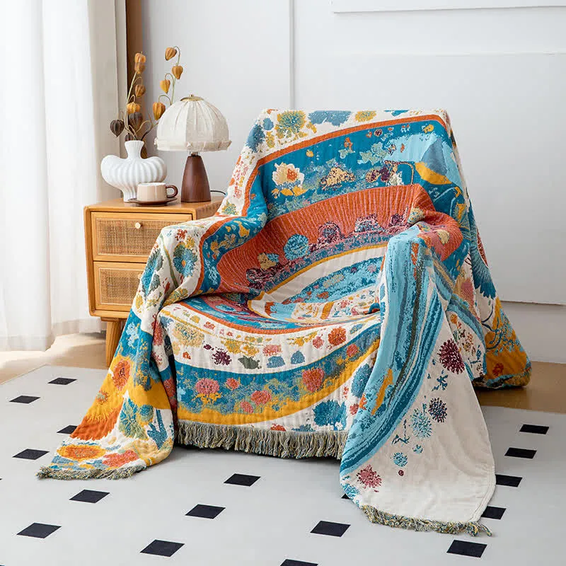 Coperta in garza di cotone con motivo floreale Artistic Wave