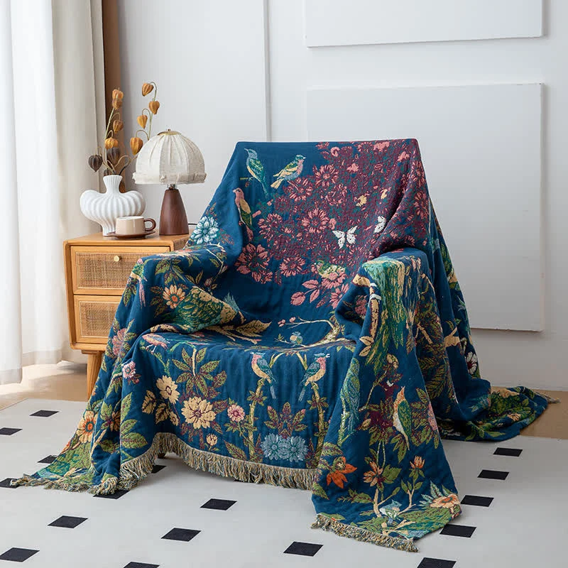 Coperta reversibile in garza di cotone Wild Rose