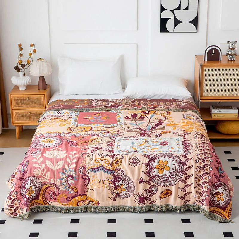 Trapunta reversibile in garza di cotone con motivo floreale Paisley