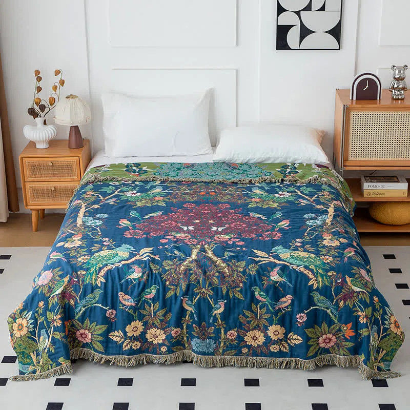 Trapunta reversibile in garza di cotone Wild Rose