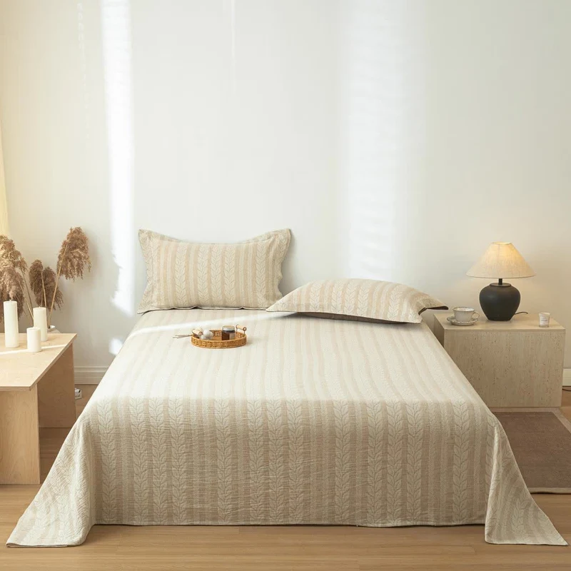 Copriletto in lino e cotone testurizzato color grano beige