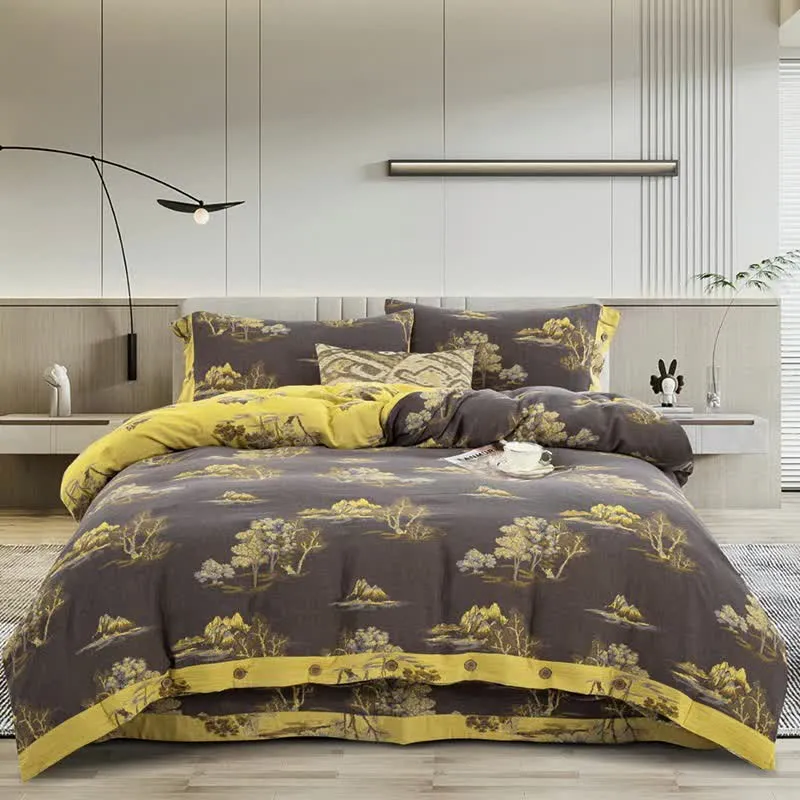 Set di biancheria da letto in garza di cotone jacquard con stampa paesaggio (4 pezzi)
