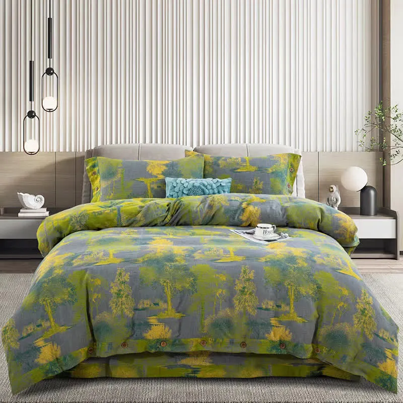 Set di biancheria da letto in garza di cotone jacquard con stampa ad albero (4 pezzi)