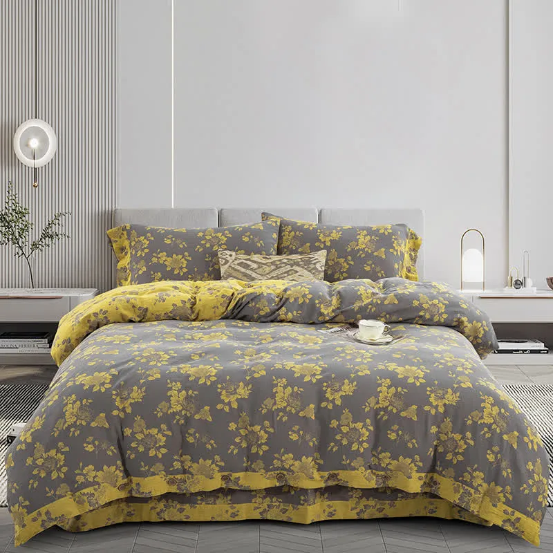 Set di biancheria da letto in jacquard di garza di cotone floreale rustico (4 pezzi)