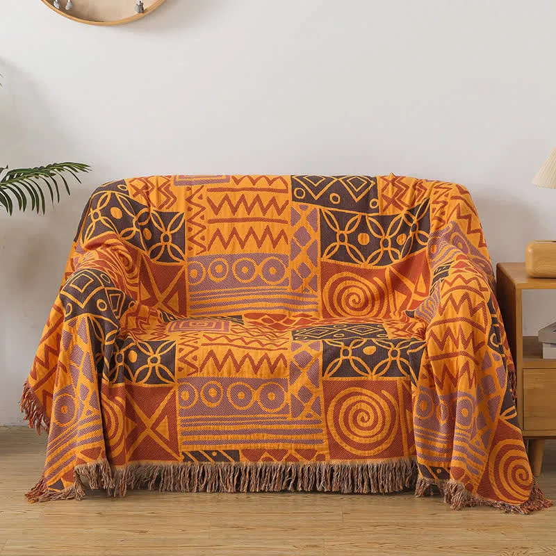 Coperta reversibile in garza di cotone con motivo geometrico bohémien