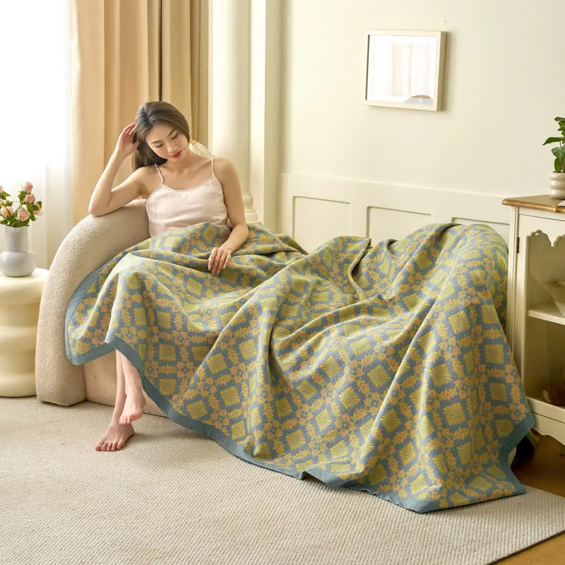 Coperta jacquard tinta in filo in garza di cotone retrò