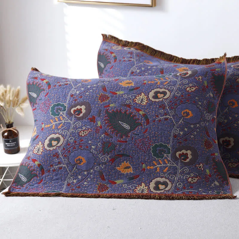 Asciugamano in garza di cotone con motivo floreale vintage (2 pezzi)