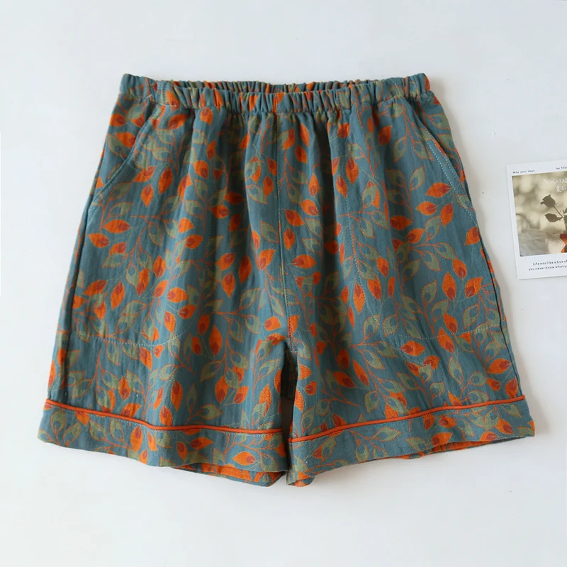 Pantaloncini da pigiama in garza di cotone jacquard tinto in filo