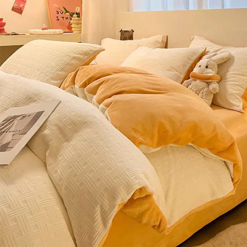 Set di biancheria da letto in peluche testurizzato a quadri Ownkoti (4 pezzi)