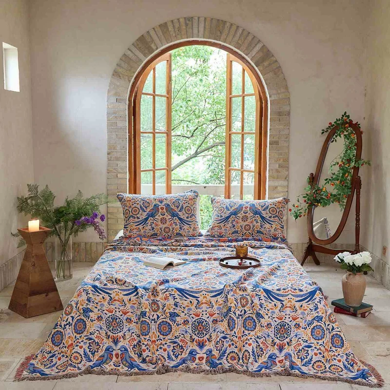 Trapunta con nappe in garza di cotone vintage a forma di uccello