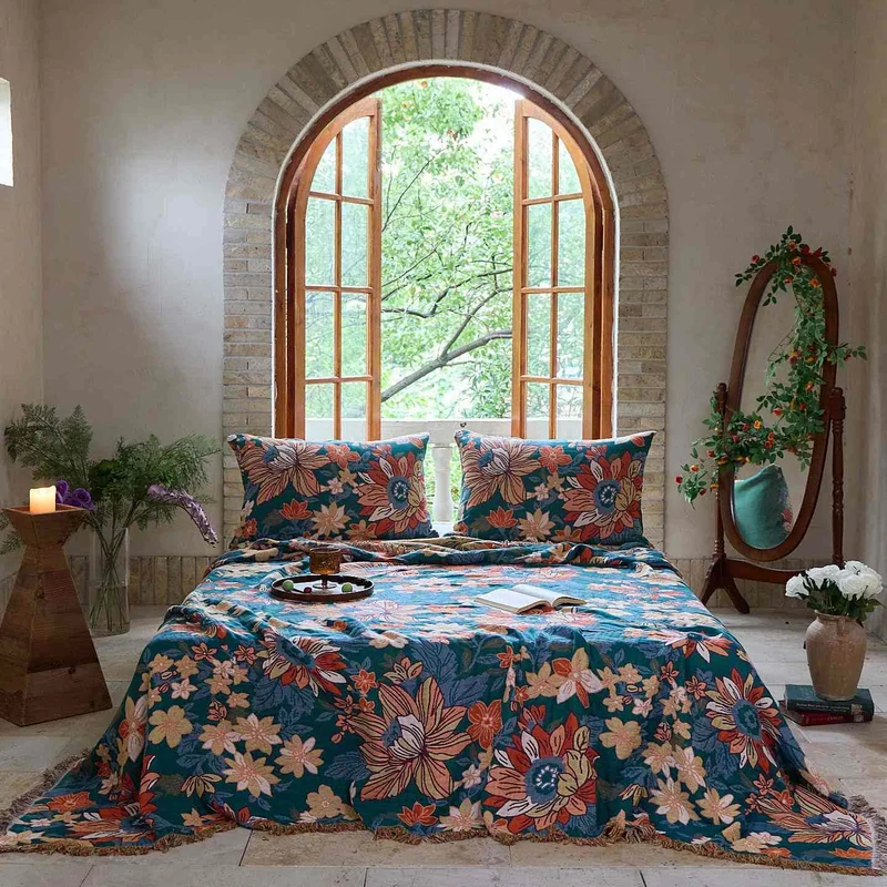 Trapunta con nappe in cotone a fiori vivaci