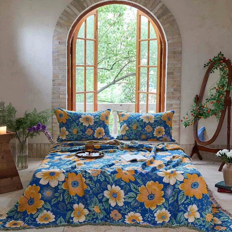 Trapunta con nappe in garza di cotone Bright Daisy