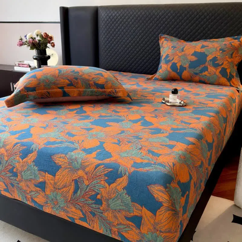 Lenzuolo con angoli in garza di cotone floreale Lily