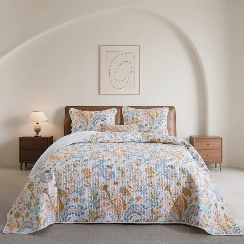 Set di biancheria da letto trapuntato in cotone con motivo Paisley floreale (3 pezzi)