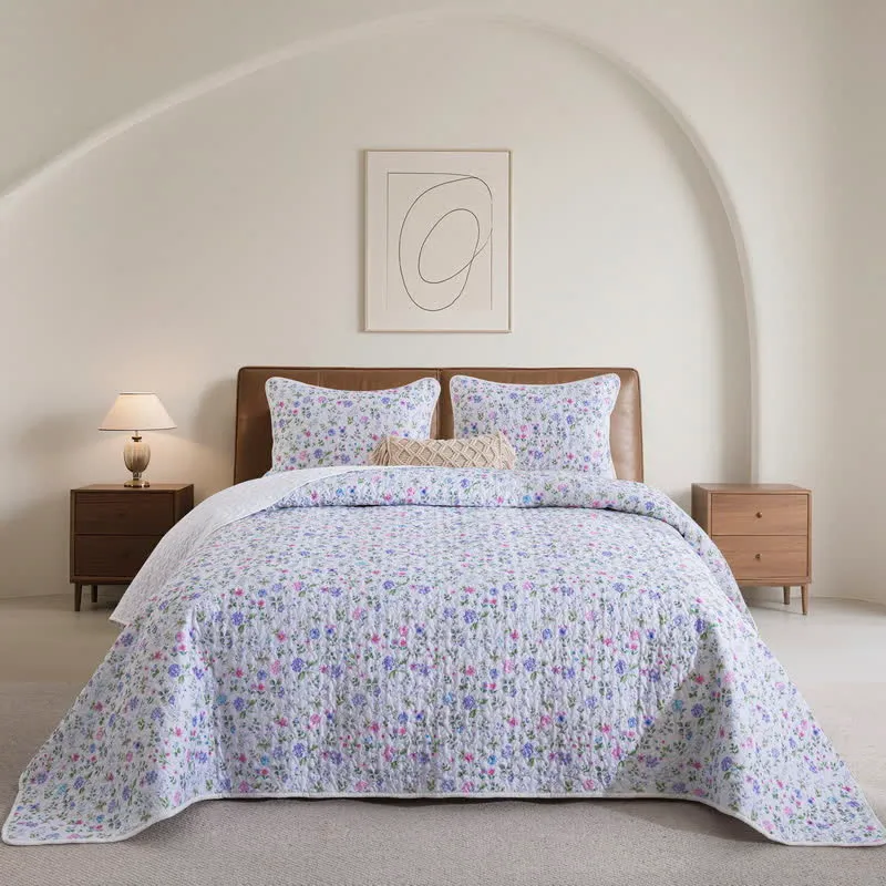 Set copriletto trapuntato in cotone Refresh floreale (3 pezzi)