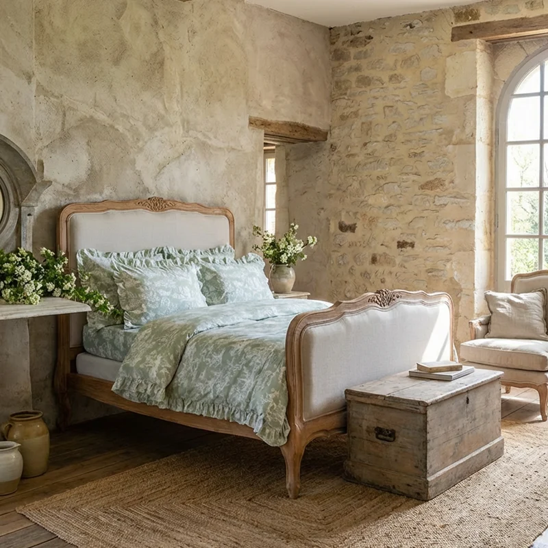Completo letto matrimoniale Toile de Jouy verde