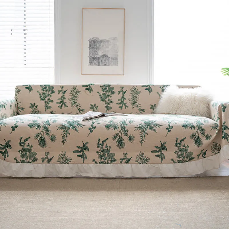 Coperta da divano con volant in pino verde