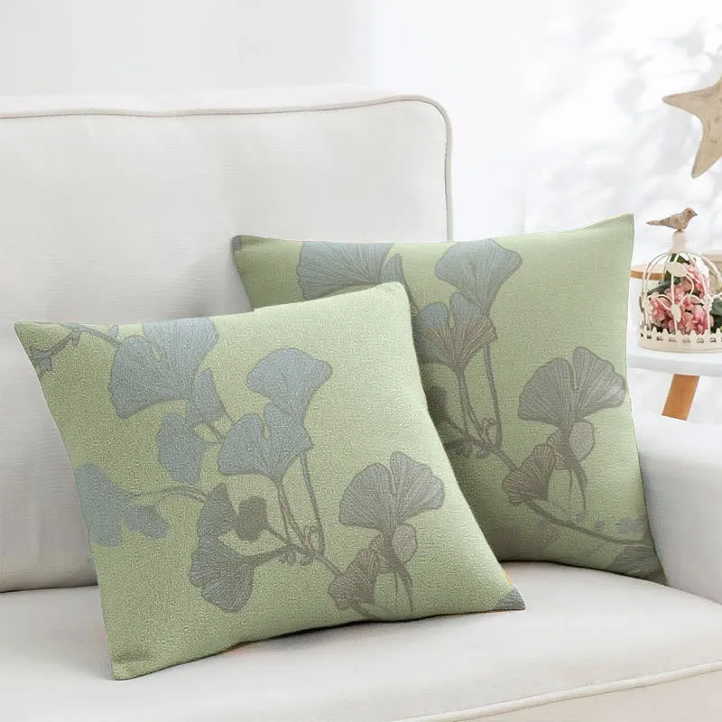 Federe quadrate in jacquard di cotone con foglie di ginkgo (2 pezzi)