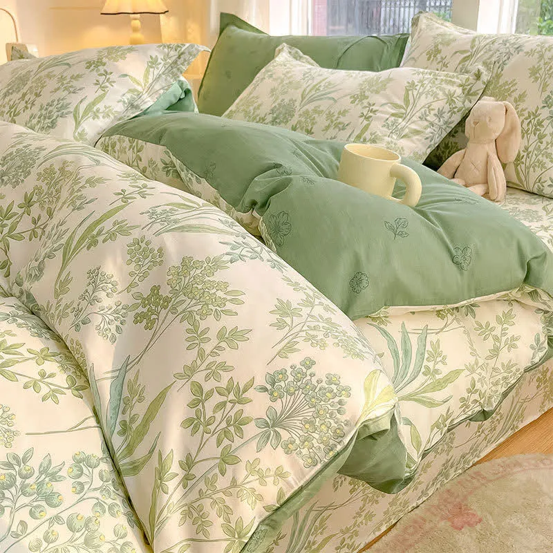 Set di biancheria da letto in cotone biologico con foglie botaniche (4 pezzi)