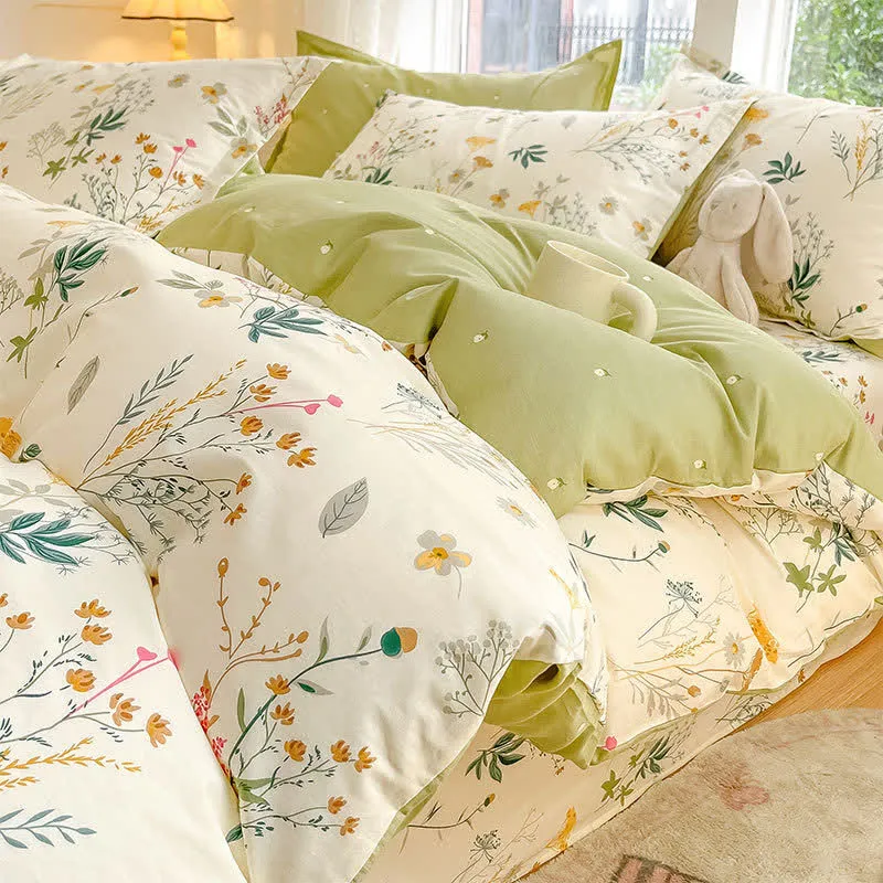Delicato set di biancheria da letto in cotone con stampa a foglie