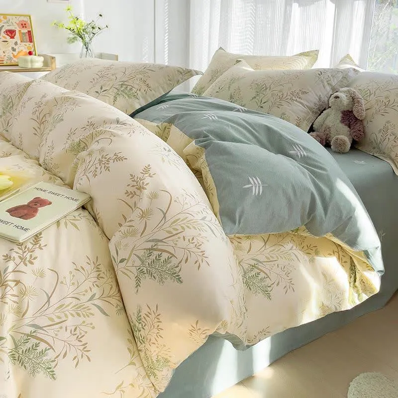 Set di biancheria da letto in cotone con stampa di foglie botaniche