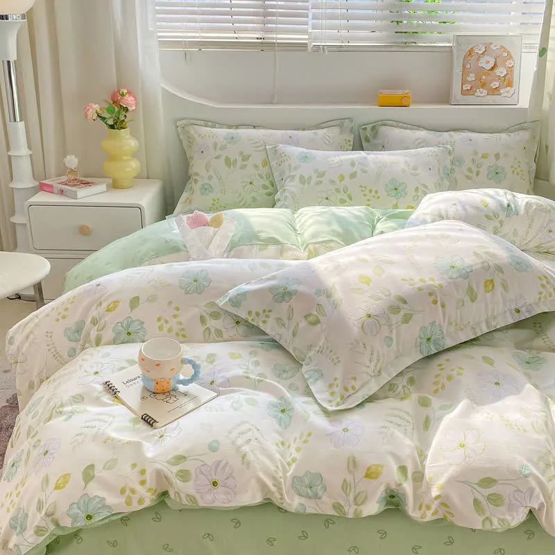 Set di biancheria da letto in cotone con motivi floreali e botanici freschi
