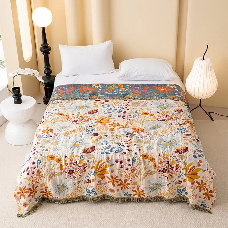 Trapunta in garza di cotone con nappe floreali Cottage