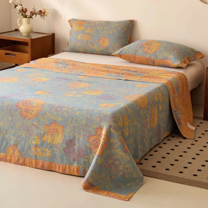 Copriletto in garza di cotone jacquard Peony