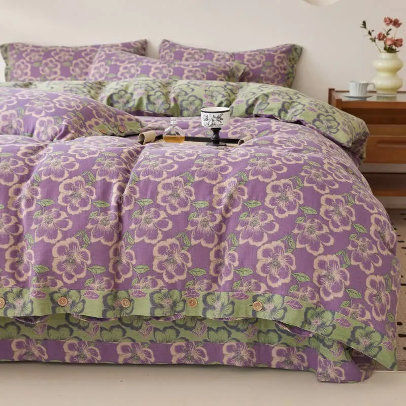 Biancheria da letto in garza di cotone jacquard con fiori di pesco