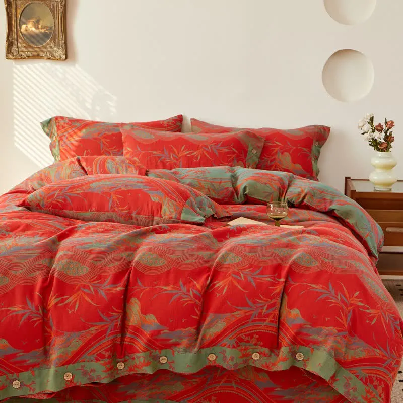 Biancheria da letto in garza di cotone jacquard vintage rurale